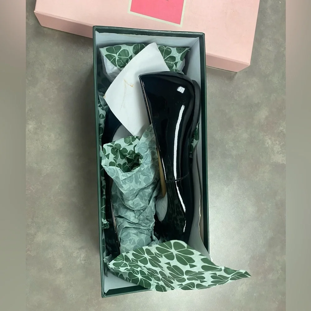 NIB Kate Spade Kiersten Black Patent Leather Bow Ballet Flats Size 6